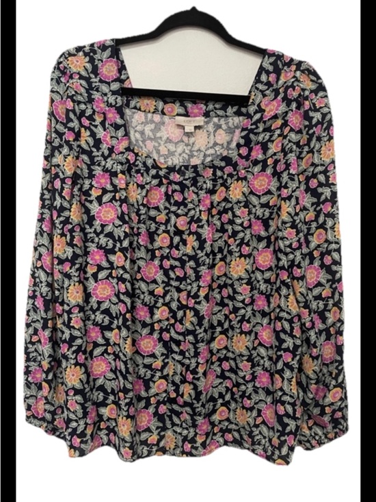 LOFT Tops - Women’s Loft Floral Square-Neck Long Sleeve Top - Black/Pink